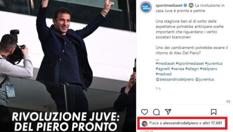 Juve, rivoluzione in vista: Del Piero pronto a tornare | E Alex mette like