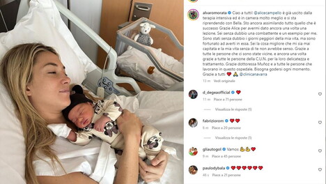 Morata rassicura: "Alice sta meglio, i giorni pi&ugrave; brutti della mia vita"