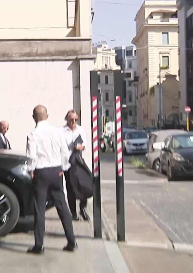 L'arrivo di Roberto Mancini in Federazione per la conferenza stampa di presentazione"