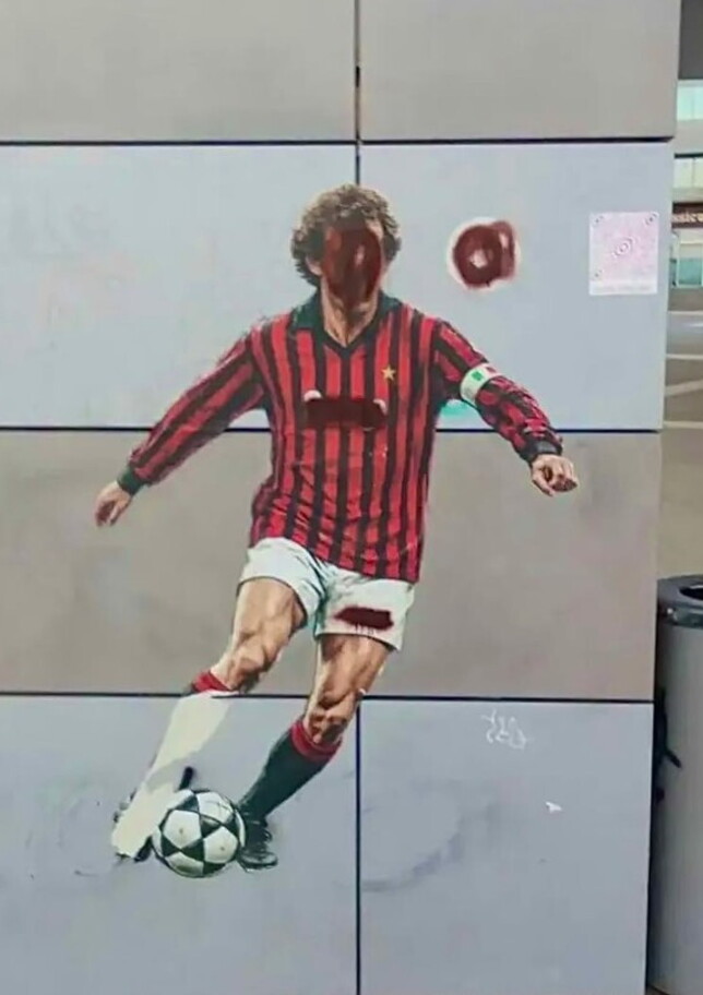 Vergogna a Milano, vandalizzato il murale dedicato a Franco Baresi a Casa Milan