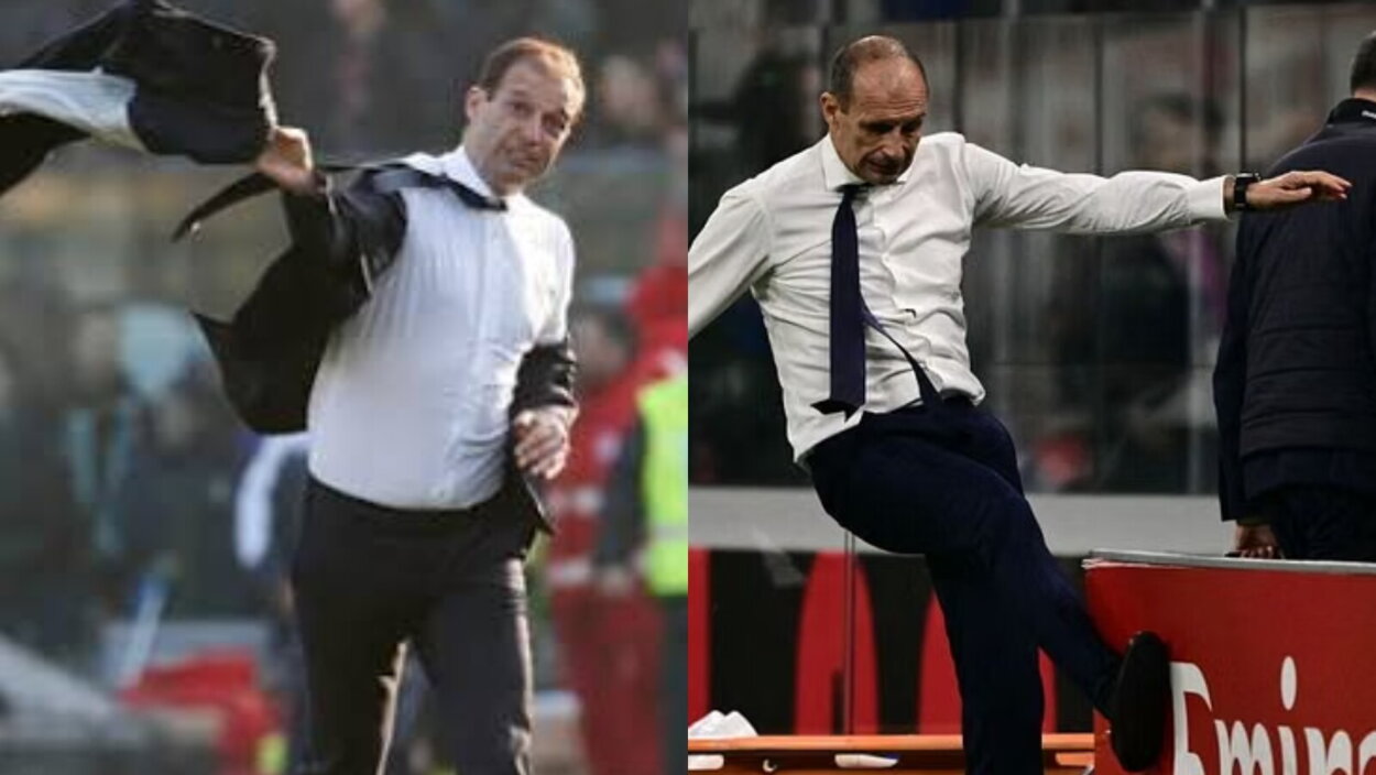 Giacche lanciate, calci ai tabelloni e "Dov'è Rocchi?": tutte le sfuriate di Allegri FOTO